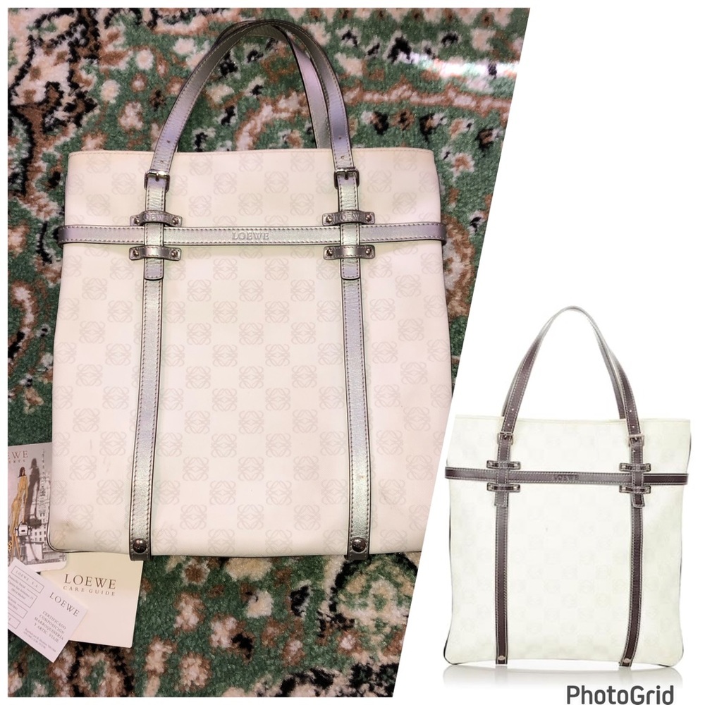 Loewe AUTHENTIC 2007 Anagram White Metallic Silver PVC Shopping Tote Bag - Picture 2 of 16